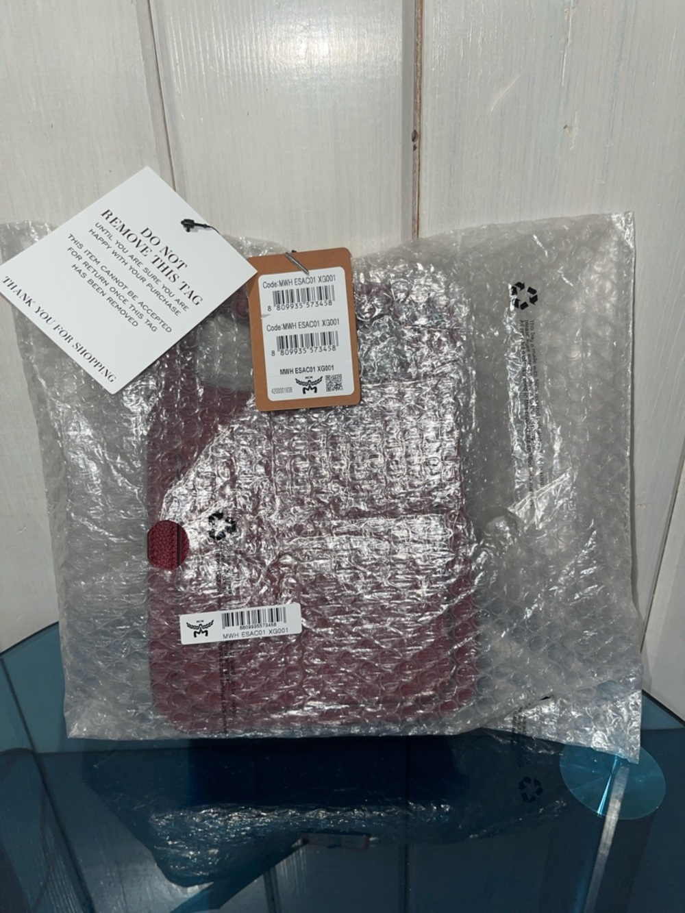 MCM Leather Mini Debossed Logo Himmel Hobo Bag Red Burgundy NWT full inclusion - Picture 8 of 12